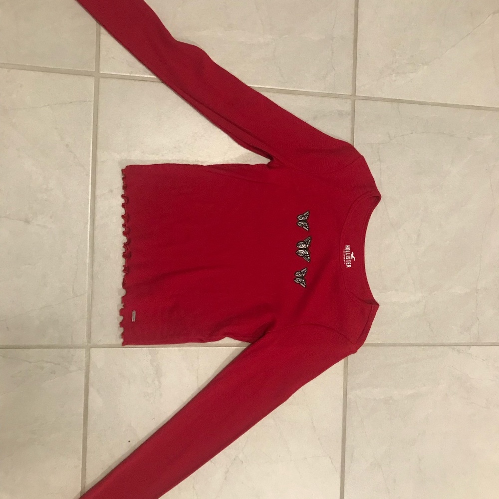 Red long sleeve Hollister baby tee